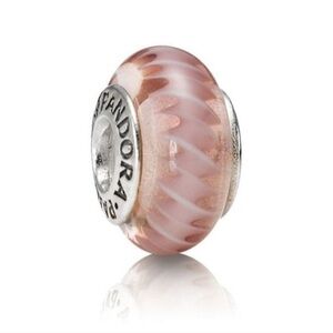 Pandora Retired Pink Murano Glass Sterling Silver 925 Zig-Zag Bead Charm 790620